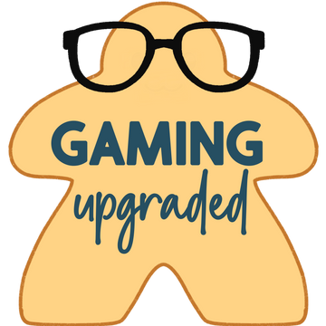 Yellow character with glasses and 'Gaming upgraded' text on a white background